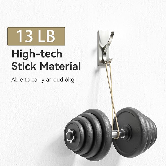 pickpiff Self Adhesive Coat Hooks for Hanging: Heavy Duty Stainless Wall Hook for Towel, Backpack, Hat, Sturdy Metal Hanger for Bathroom, Bedroom, Door, Brushed Nickel 4 Pack