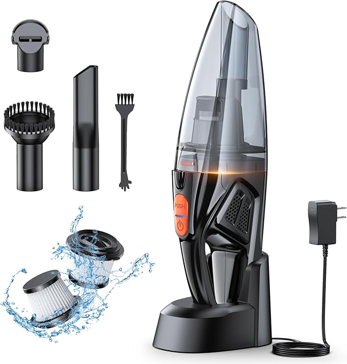 Handheld Vacuum Cordless Rechargeable 9KPA - [2H Fast Charging Dock] Portable Car Vacuum Cleaner High Power Suction with LED Light, 2 HEPA Filters, Dust Busters Wet Dry for Home/Car/Office/Pet