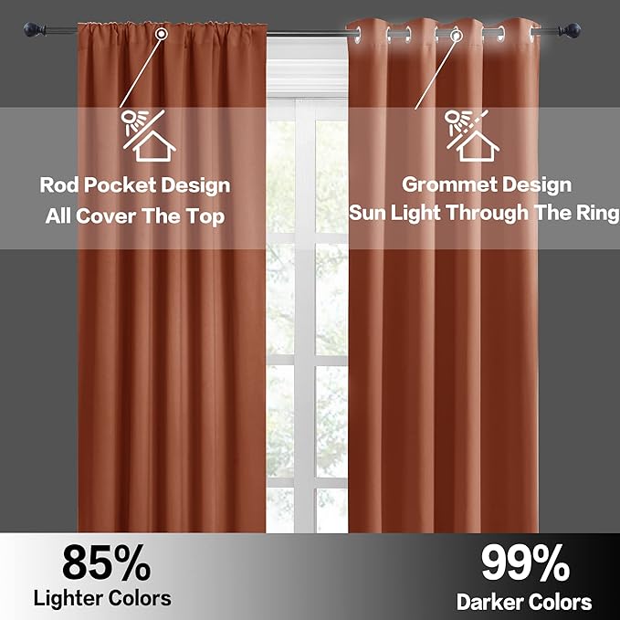 RYB HOME RV Curtains for Camper Windows - Soft Thermal Insulated Small Window Curtain Tiers for Cafe Kitchen Bedroom Basement Glass Door Window, W 42 x L 30 inches, Burnt Orange, 2 Panels