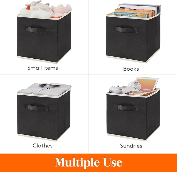Lifewit 12 Packs Storage Cubes, 11 Inch Cube Storage Bins, Foldable Decorative Fabric Storage Baskets for Organizing Home Organizers with Handles for Shelves, Closet, Black