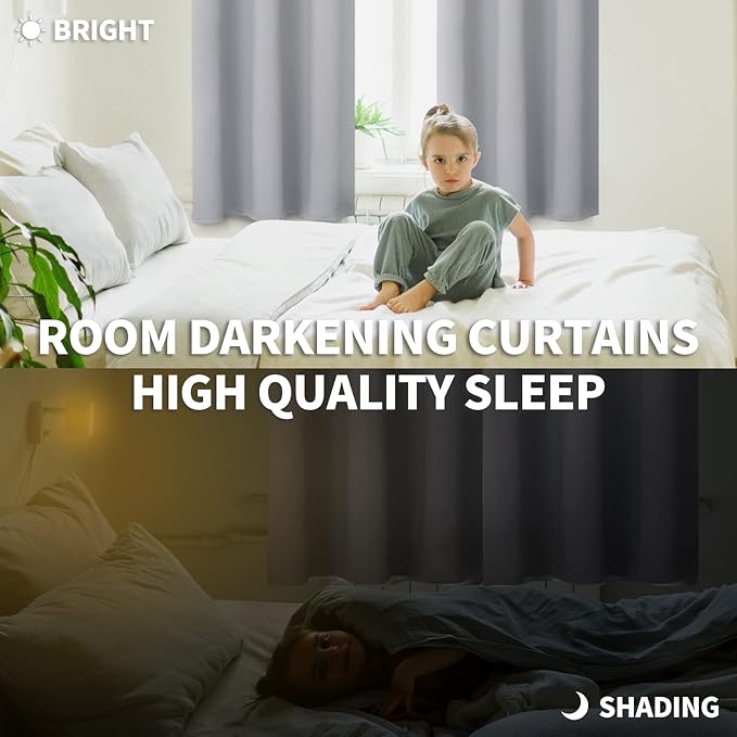 BGment Rod Pocket Room Darkening Curtains 63 Inches Long for Bedroom - Thermal Insulated Blackout Curtains for Living Room, 42 x 63 Inch, 2 Panels, Light Grey