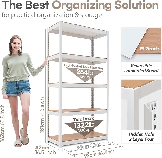 HOMEDANT House 5-Tier Laminated Metal Shelving Unit Adjustable Storage Utility Rack Heavy Duty Shelves Organization Multipurpose Shelf Kitchen Garage Pantry Closet 4Pack