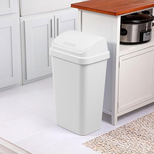 Sterilite 16 Pack Kitchen Garbage Trash Can with Plastic Swing Top, 13 Gal, White