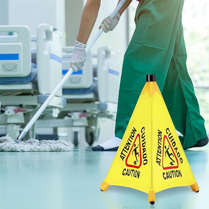 8 Pcs Pop up Wet Floor Sign with Storage Tube 20 Inch Wet Safety Signs Commercial Caution Safety Cone Pop up Caution Sign for Commercial Stores Grocery Restaurant Restroom Office Use
