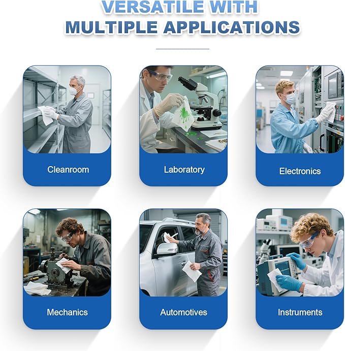 Cleanroom Wipes 9"x9" (300 Pcs, Cellulose/Polyester Blend, Grade A, 68GSM) Lint Free Wipes for Laboratory, Electronics, Pharmaceutical,Printing,Automotives and Semiconductor Industries