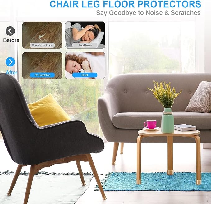 20 Pcs Chair Leg Floor Protectors for Hardwood Floors, Black Rubber Furniture Sliders with Felt, Silicone Furniture Leg Caps Covers (Fit Square Diameter:1.06" to 1.44")