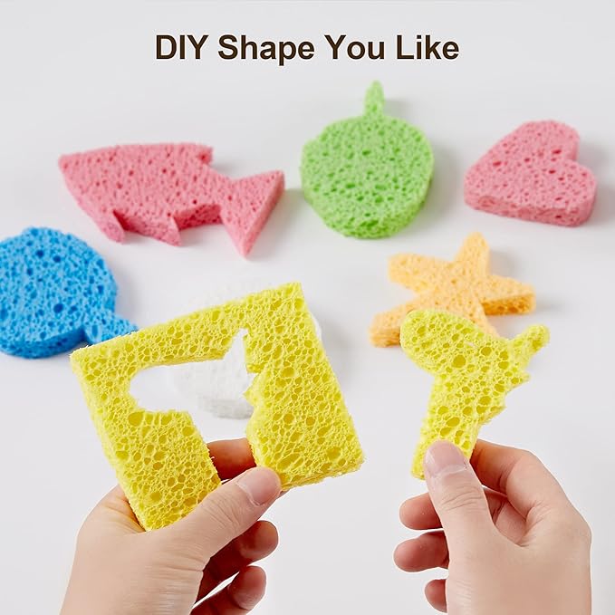 JOYMOOP Dish Sponge Scrubber, Cellulose Sponges Kitchen for Non-Scratch Washing Dishes, Household Cleaning Scrub Natural Sponge, Pack of 12 Colorful Sponges