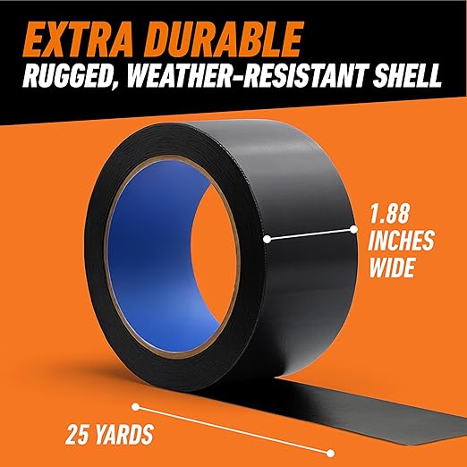 Gorilla All Weather Duct Tape, Black, 1.88" x 25 yd (Pack of 6) - UV and Temperature Resistant Waterproof Tape for Outdoor Repairs