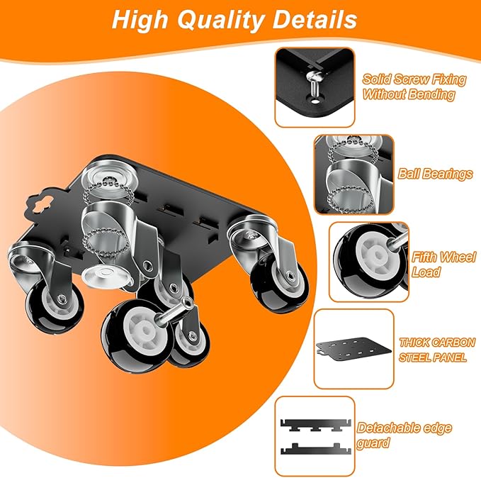 Furniture Dolly 5 Wheels Heavy Duty with Removable Side Guards,3307 Lbs Capacity,360° Rotating Wheels & Tail Brake,Furniture Movers Lifter Tool for Sofas,Beds, Appliances,–Stable,Safe,and Easy to Use