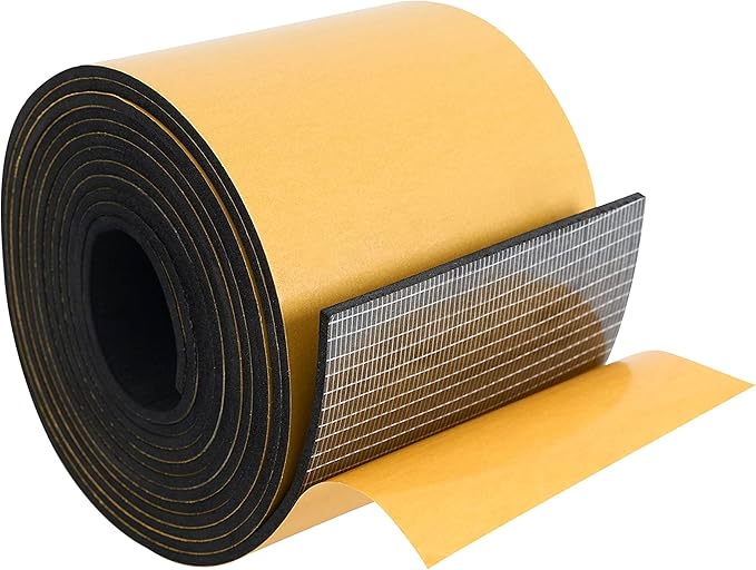 High Density Foam Weather Stripping Door Seal Strip Insulation Tape Roll for Insulating Door Frame, Window, Air Conditioner | Self Adhesive Sealing Weatherstrip (4 in x 1/8 in x 10 Ft, Black)