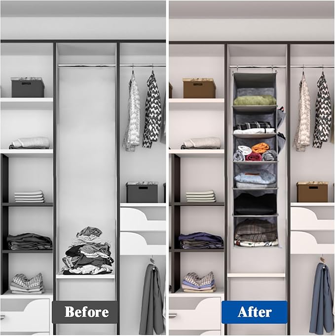 4-Shelf Hanging Closet Organizer and Storage, Collapsible Hanging Shelves for Closet with 2 Side Pockets, Hanging Shoe Organizer to Saving Space,Black