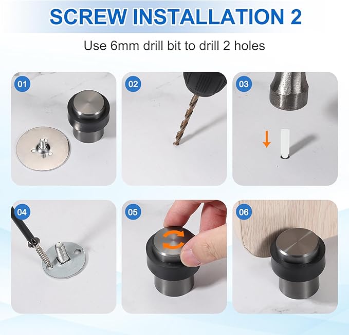 PATIKIL 3Set Round Door Stoppers, 46mm Stainless Steel Door Stop Doorstop Wedge Metal Cylinder Self Adhesive with Screw for Bottom of Door Floor Inside, Gray