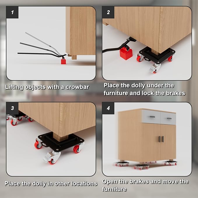 Furniture Dolly 5 Wheels Heavy Duty with Removable Side Guards,3307 Lbs Capacity,360° Rotating Wheels & Tail Brake,Furniture Movers Lifter Tool with Wheels for Appliances,Sofas,Beds,Pianos