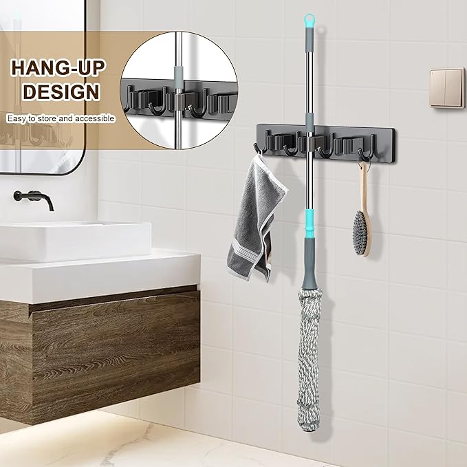 Self Wringing Mop with Bucket- Easy Squeeze Twist Mop with 52.5 Inch Long Handle, Heavy Duty for Hardwood, Tile, Vinyl & Laminate Floors (Gray+White)