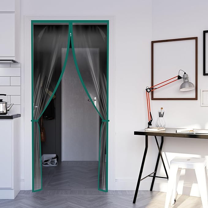 Amylove Zipper 48 x 87 Inch Dust Barrier Kit Green Edged Temporary Construction Door Barrier 4 x 7.25 ft Reusable Plastic Curtain Cover Containment Doorway Wall Screen Sheeting for Bathroom Hallway