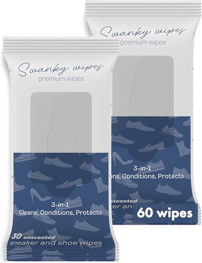 Swanky Shoe Cleaner Wipes - Leather and Sneaker Cleaner, Removes Dirt, Grime and Stains, Quick & Easy Shoe Sole and Boot Cleaning Wipes, Essential Shoe Cleaning Supplies - Soft Wipes, 60 Count