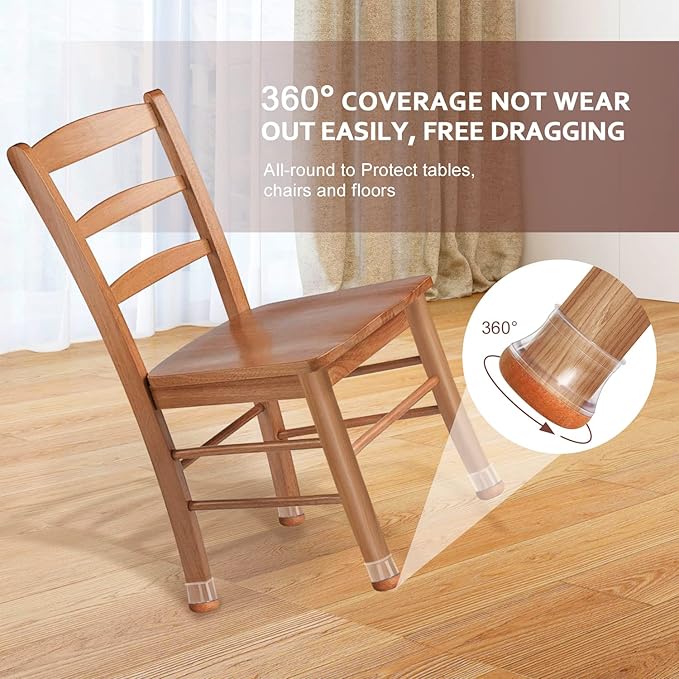 YOZON Chair Leg Floor Protectors for Hardwood Floors Felt Furniture Pads Silicone Caps 32 Pack Anti-Scratch Reduce Noise Clear Round Medium Fit 3/4" to 1-3/16" (19-30mm)