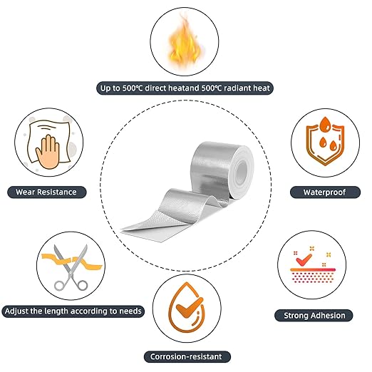 Zonon 2 Rolls Aluminum Foil Tape Heat Shield Tape Barrier Adhesive Reflective Fiberglass Thermal Insulation Reflective Material High Temp Protection(Silver,2 Inch X 32.8 ft)