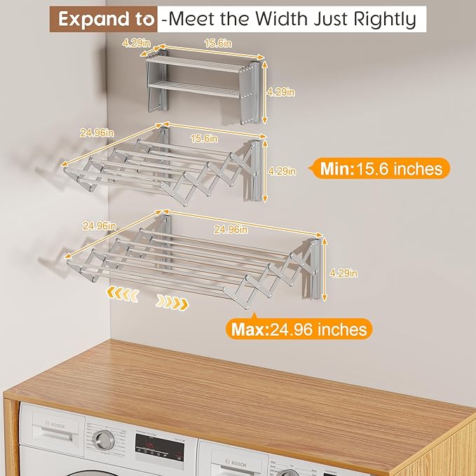 X-cosrack Wall Mounted Clothes Drying Rack, Wide Large Rustproof Retractable Laundry Drying Rack, 8 Bar Space-Saving Aluminium Alloys Clothing Hanger Drying Racks forLaundry
