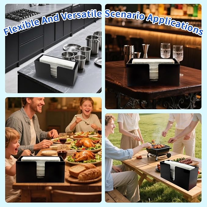 Paper Towel Holder for Countertop,Black Acrylic Napkin Dispenser-Multifold/C-Fold/Z-Fold Trifold Paper Towel Dispenser for Bathroom Kitchen Restaurant Toilet - Durable 5mm Thick(4)