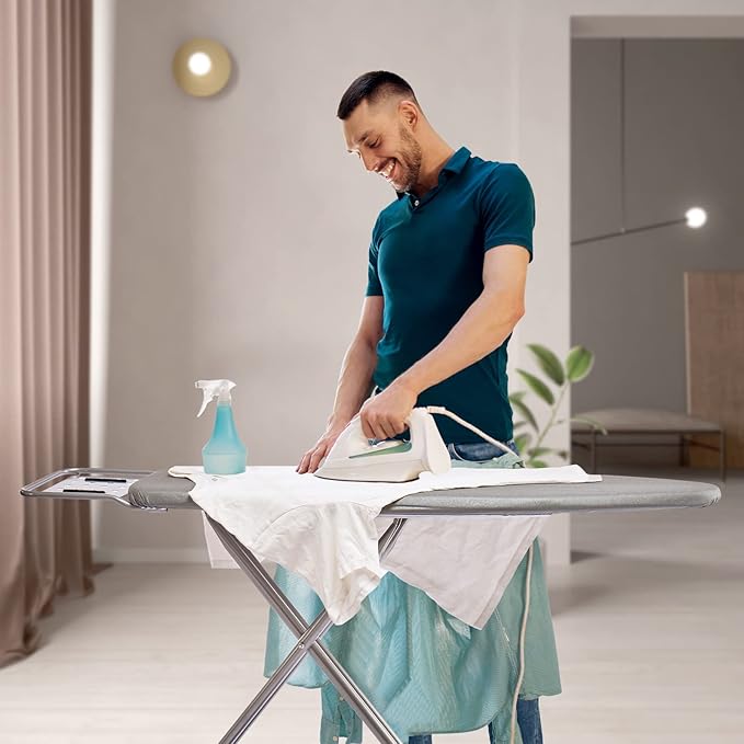 Ironing Board, Heat Resistant Cover Iron Board with Steam Rest, Non-Slip Foldable Ironing Stand. Heavy Sturdy Metal Frame Legs Iron Stand(13 * 34 * 53 Inches) (Silver Gray)