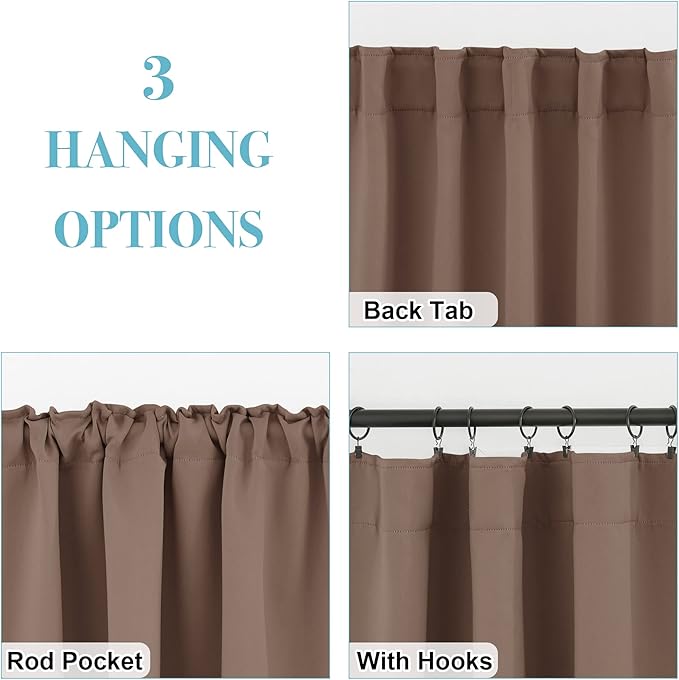 RYB HOME Blackout Curtain Shades - Thick Window Drapes for Cafe Bar, Sunlight Block Shades Absorb Heat for Bedroom Living Room Backdrop, 42-inch Width x 54-inch Length, Mocha, 1 Pair