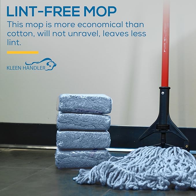 KLEEN HANDLER HEAVY DUTY Commercial Mop Head Replacement, Wet Industrial Blue Cotton Looped End String Cleaning Mop Head Refill (Pack of 6)