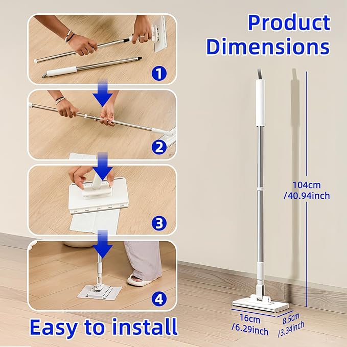 2025 New Disposable Dust Mop with a Mini Foldable Desktop Mop, Multi Surface Cleaning Flat Dust Mop for Dry Wet Disposable Pads for Kitchen Wall Bathroom Toilet Corners (Mini Mop Set)