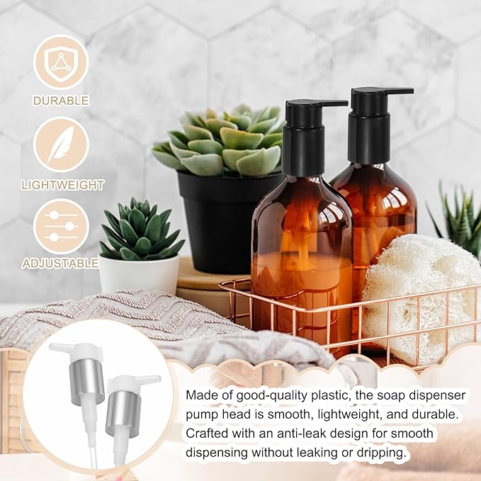 uxcell 2 Pcs Soap Dispenser Pump Heads, Hand Soap Dispensers Top Pumps Replacement Clip-on Pumphead for Standard 24/410 Neck Size Bathroom Lotion Shampoo Bottle, Silver White