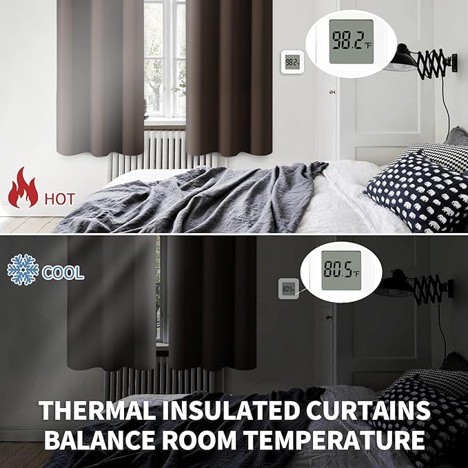 BGment Brown Blackout Curtains 45 Inch Long for Bedroom Kitchen Window - Short Length Chocolate Thermal Insulated Darkening Drapes with Rod Pocket for Bathroom, 42 x 45 Inch, 2 Panels