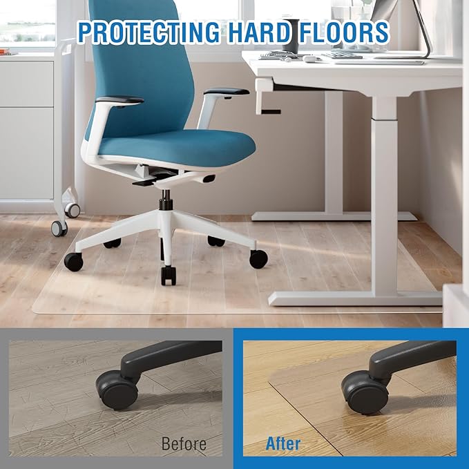 Clear Chair Mat, 48" x 36" Chair Mat for Hard Floors, Desk Floor Mat for Gaming Chair, Anti-Slip Vinyl Floor Mat for Home Office Living Room, Clear