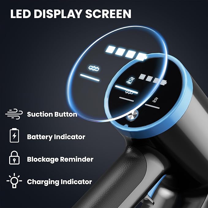 Cordless Vacuum Cleaner with 35Kpa Suction, Battery Vacuum Cleaner with LED Headlight & Anti-Tangle Brush, 6in1 Lightweight Cordless Vacuum for Home, Pet Hair, Hard Floors, Carpet