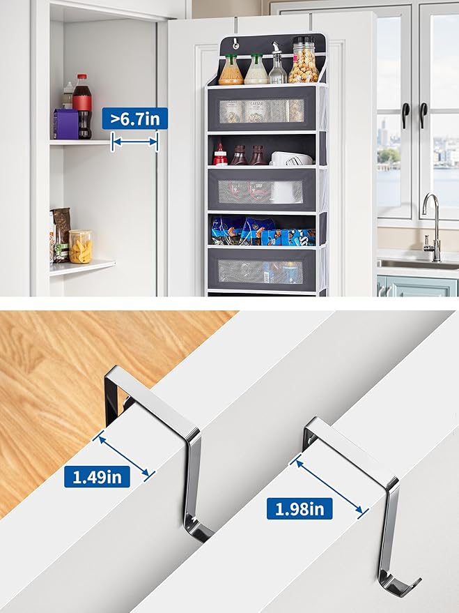 JARLINK Over The Door Organizer, 5 Shelf Door Hanging Organizer with 5 Large Pockets, 44 lbs Weight Capacity Hanging Storage for Bathroom, Bedroom, Nursery, RV, Pantry (Dark Grey)