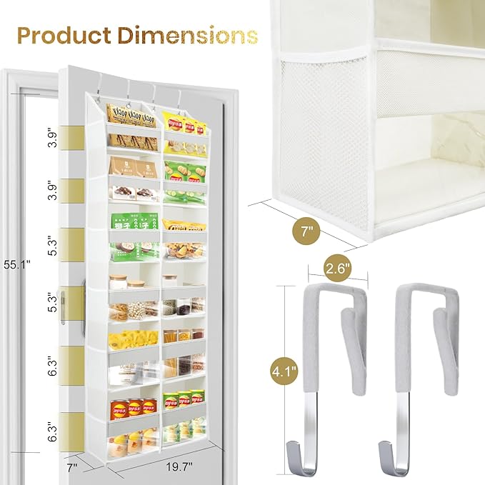 HOMELUX THEORY Heavy Duty Over the Door Organizer - Extra Wide Closet Organizers And Storage, Hanging Storage Door for Bedroom & Baby Nursery, 1PC Light Gray