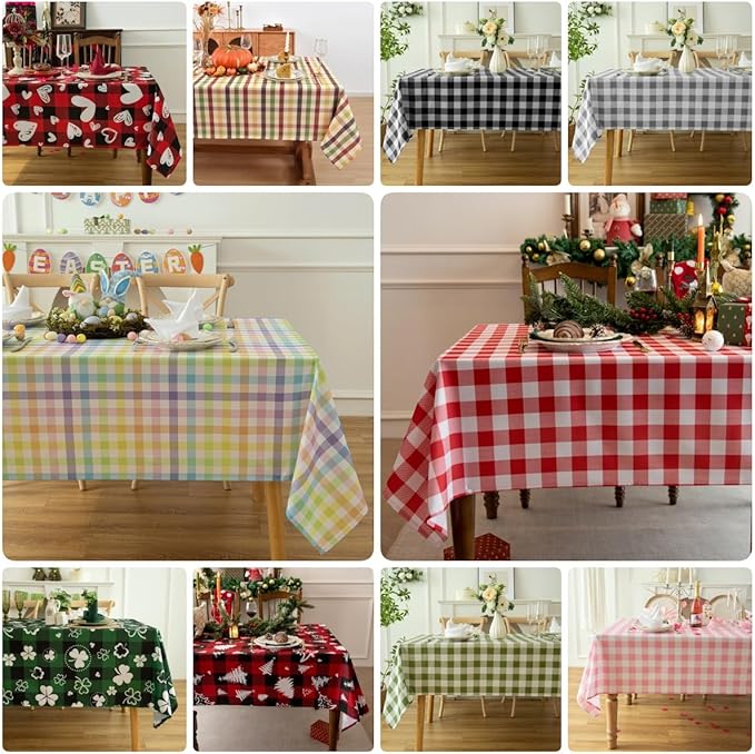 Waterproof Plaid Tablecloth Fabric - Round 70 Inch Classic Gingham Checker Table Cloth for Indoor/Outdoor Use - Buffalo Table Cover for Picnics, BBQs, and Parties