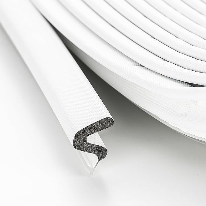Weather Stripping Door Seal Strip - Soundproof Q-Shaped Foam for Exterior Door Frame, Large Gap Seal, Noise Cancelling, Easy to Install (White, 60FT)