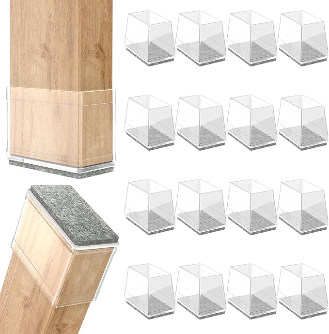 Rectangle Chair Leg Protectors for Hardwood Floors,16 PCS Silicone Covers to Protect Wood Tile Floors Felt Pads Furniture Leg Caps Reduce Noise. Easy to Move.(Clear,0.75 x 1.5 Inch,Rectangle)