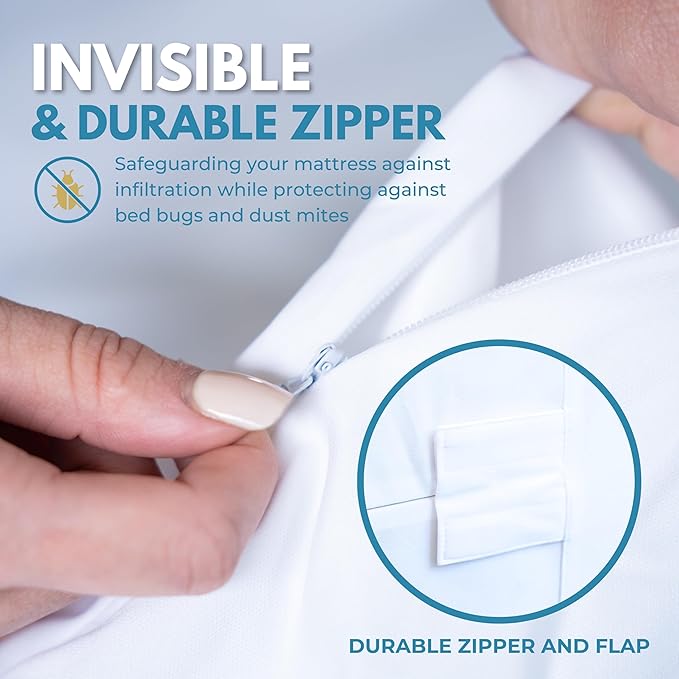 Twin Size 39x75” Premium Waterproof Zippered Mattress Encasement, 100% Cotton, Hypoallergenic, Six Sided Mattress Cover, Invisible Zippered, Soft & Breathable up to 15" Deep - Rest Line