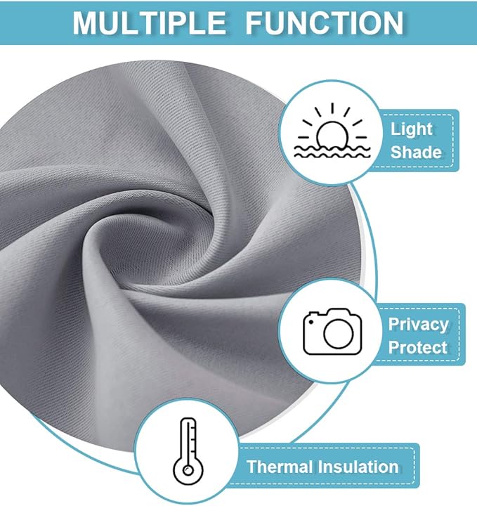 RYB HOME Blackout Curtains Grey - Sunlight Block Energy Saving Drapes for Bedroom Bathroom Home Office Small Window Treatment Panels, W 53 x L 36 inch, Silver Grey, 2 Panels
