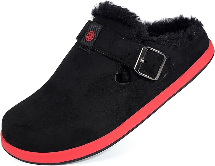 Fur Lined Clogs for Women Men Suede Winter Slippers Arch Support Slip on Mules Potato Shoes with Removable Cushion Footbed Warm Home House Shoes