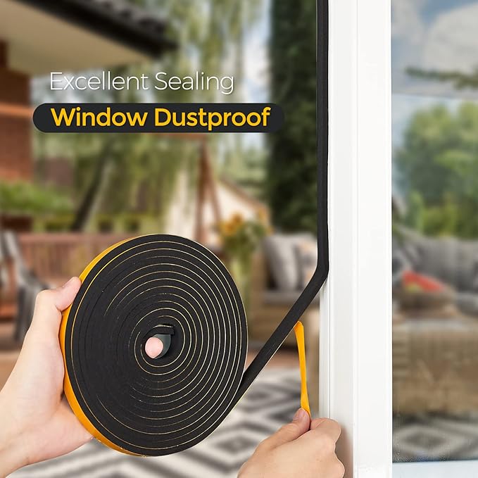 39 Feet Weather Stripping Door Seal, 1/4" Wide X 1/8" Thick Door Seal Strip High Density Foam Tape Adhesive Strip for Door Soundproofing,Window Insulation (1/4" x 1/8" x 39FT,Black)