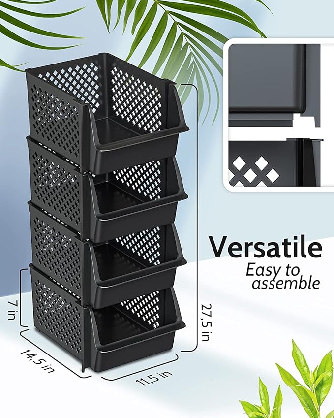 Skywin Plastic Stackable Storage Bins for Pantry - Stackable Bins for Organizing Food, Kitchen, and Bathroom Essentials (Black - 50 Pack)