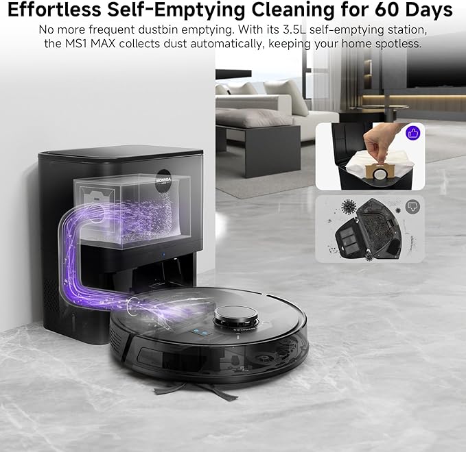MONSGA Robot Vacuum and Mop Combo, 5000Pa Robotic Vacuum with 3.5L Self Emptying Station, Lidar Navigation Robot Vacuum Cleaner, 180mins Runtime, APP/Remote/Voice Control, for Hard Floors and Carpets