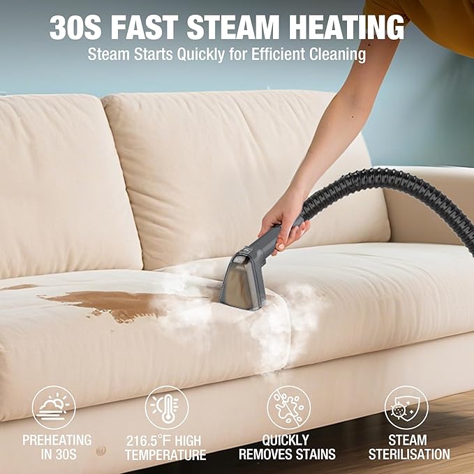 WORKPRO Steam Portable Carpet and Upholstery Cleaner, 16KPa Upholstery Cleaner Machine with Steam & Heating System, 4 Cleaning Modes & Versatile Tools, Spot Cleaner for Pet Stains, Couch, Car Seat