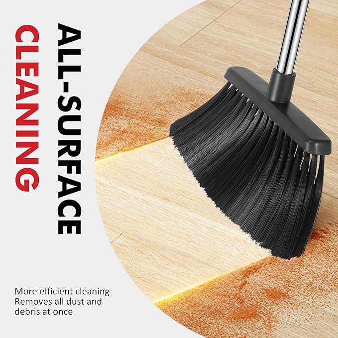 NACENA Heavy Duty Broom, 55 Inch Long Handle Outdoor Large Angle Brooms, Commercial Broom for Sweeping Indoor, for Home Garage Kitchen Office Courtyard Lobby Patio Lawn Concrete, 2 Pack, Black