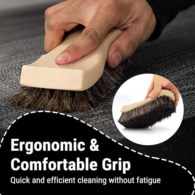 YeewayVeh Long Bristle Horse Hair Brush for Leather, Versatile Leather Cleaning Brush for Car Interior Seat, Carpet, Upholstery, Furniture and Shoes