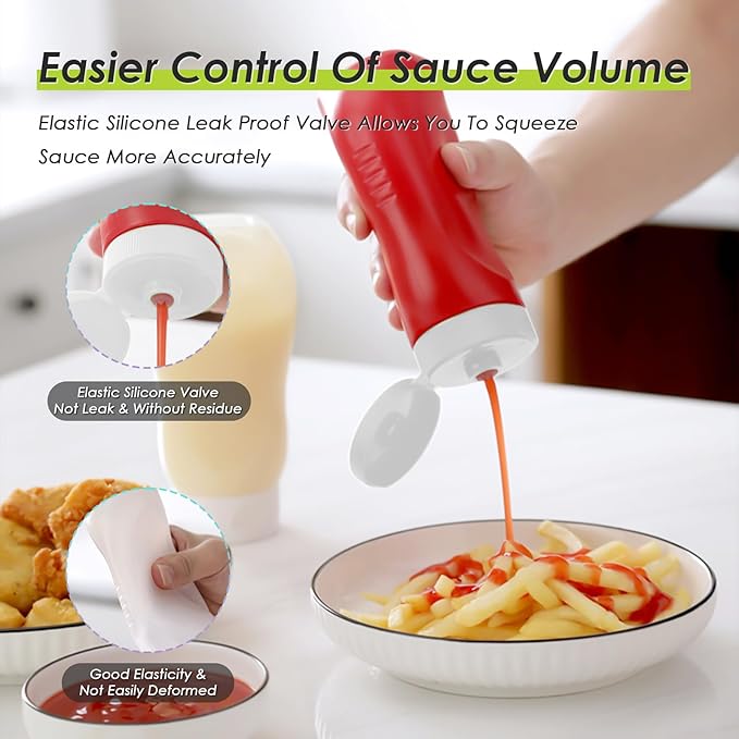 Condiment Squeeze Bottles for Ketchup Hot Sauce Liquids Oil with Caps for Condensed Milk and Mustard Salad Dispenser Clear Plastic Bottles Dressing Container LDPE