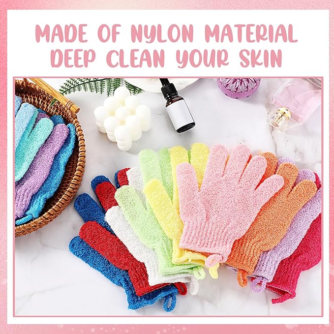 104 Pcs Exfoliating Glove Bulk Shower Gloves with Hanging Loop Exfoliating Body Scrubber Dead Skin Remover for Body Bath Beauty Spa Massage Scrubs Men Women Bathing(White)