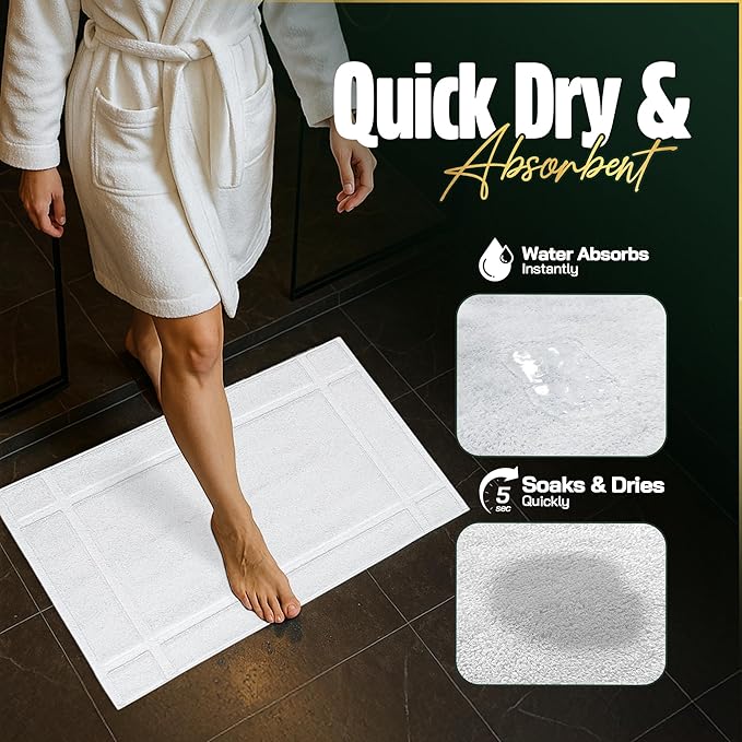 Pearl Linens Pack of 12 100% Cotton Bath Mat 18x25 inches, Soft & Absorbent Quick Dry Bathroom Mat Set, Not Bathroom Rugs, After Shower Mat, Bath Tub Mat, 687 GSM, Machine Washable, White