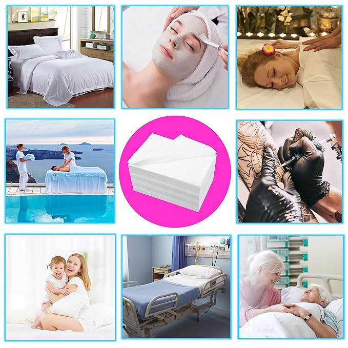 100 Pcs Disposable Bed Sheets 31" x 71" Massage Table Sheets Non Woven Fabric SPA Bed Cover Breathable for Massage Beauty Tattoos (100 Pcs White)
